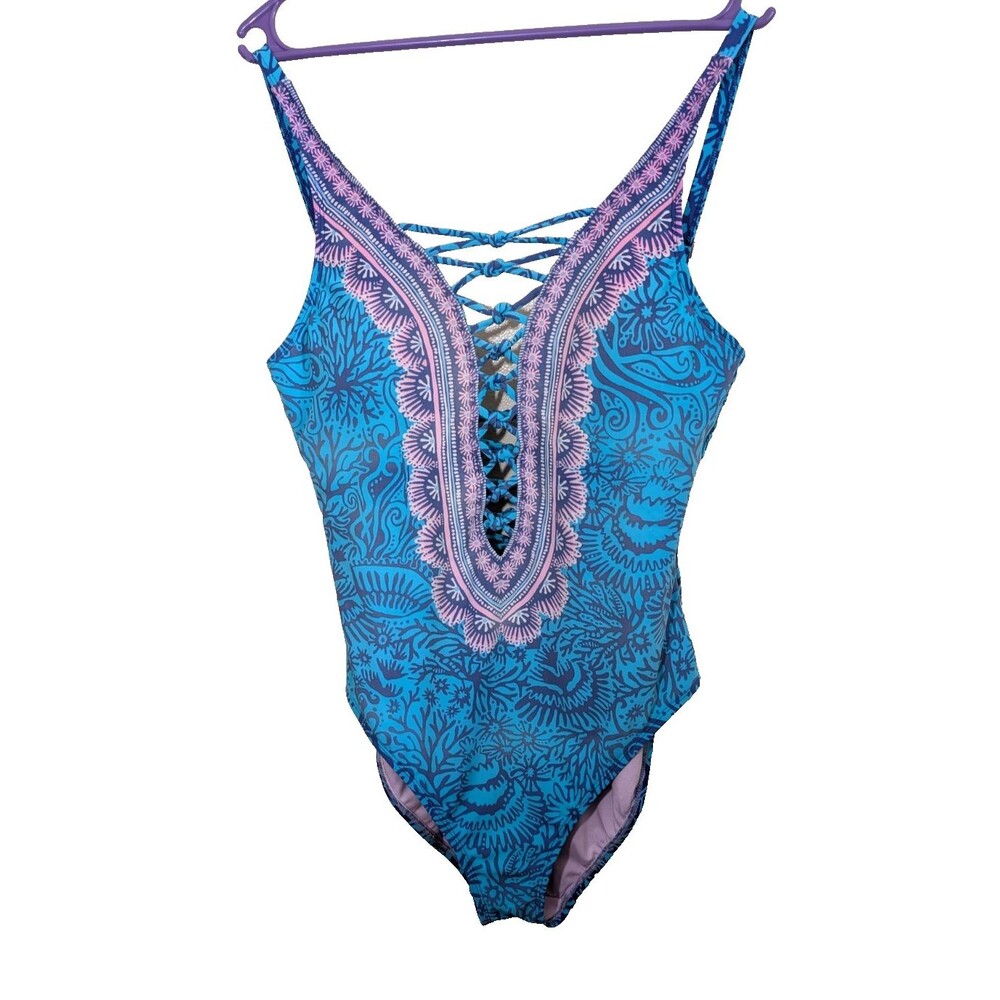 Lilly Pulitzer Lattice One Piece Swimsuit Boho Preppy Beach Vacation Size 12 - Picture 1 of 15